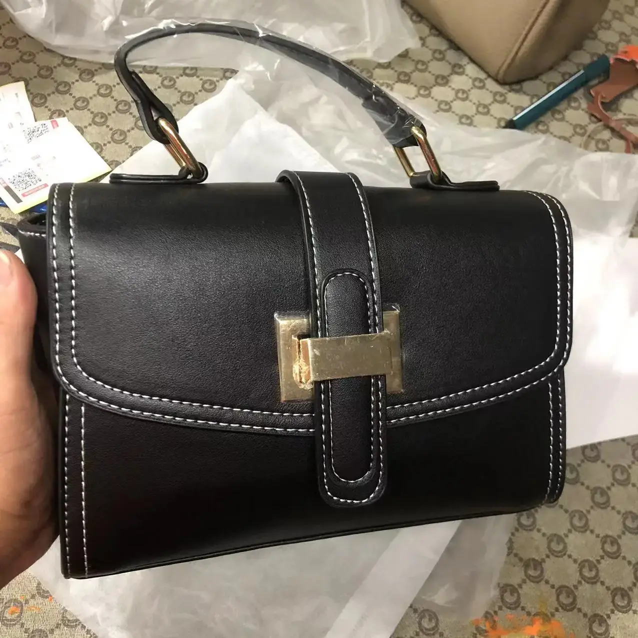 Women's Red Leather Crossbody Bag with Gold Clasp - Image 2