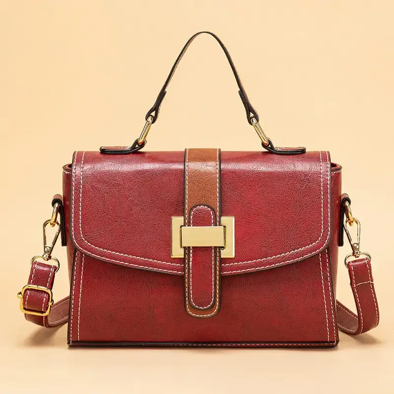 Women's Red Leather Crossbody Bag with Gold Clasp - Image 5