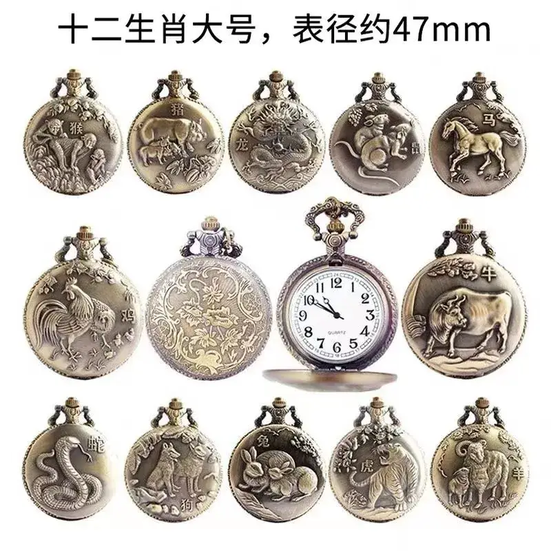 Twelve Zodiac Embossed Bronze Pocket Watch Necklace — feature 5