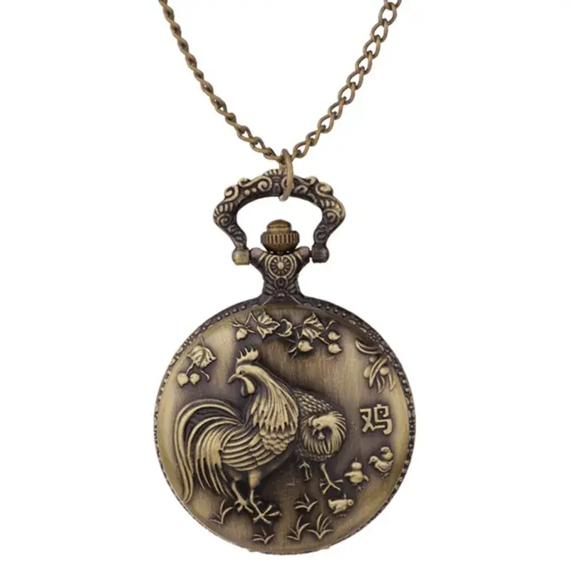 Twelve Zodiac Embossed Bronze Pocket Watch Necklace - Image 10