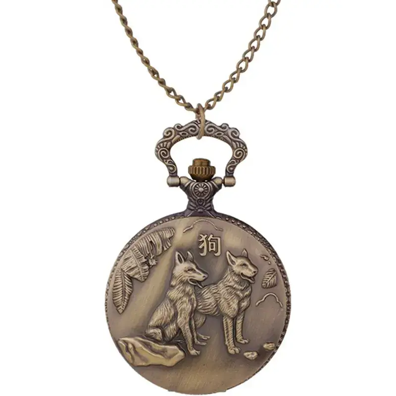 Twelve Zodiac Embossed Bronze Pocket Watch Necklace - Image 11