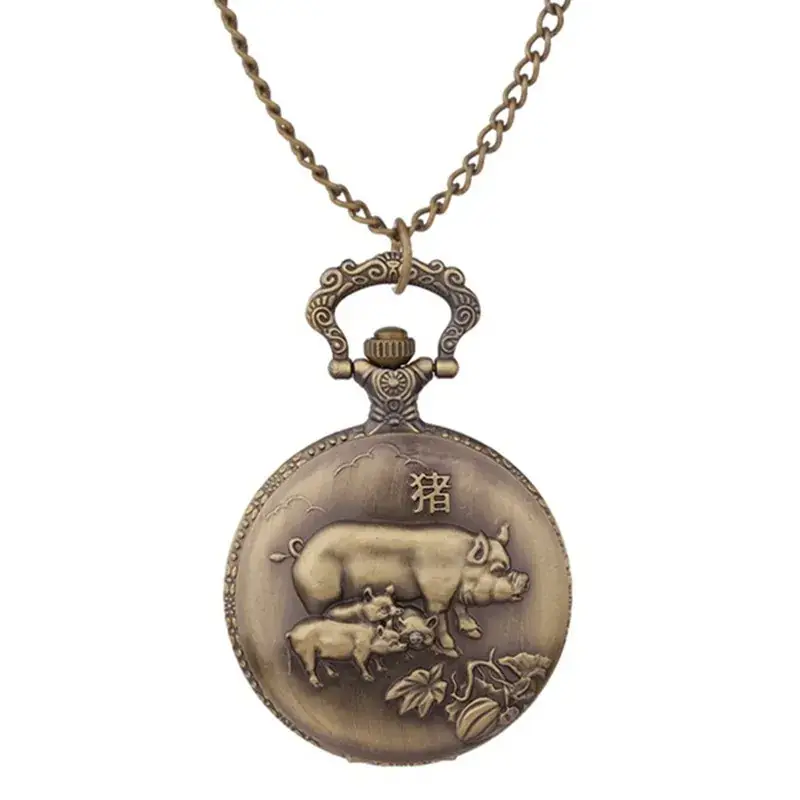 Twelve Zodiac Embossed Bronze Pocket Watch Necklace - Image 12