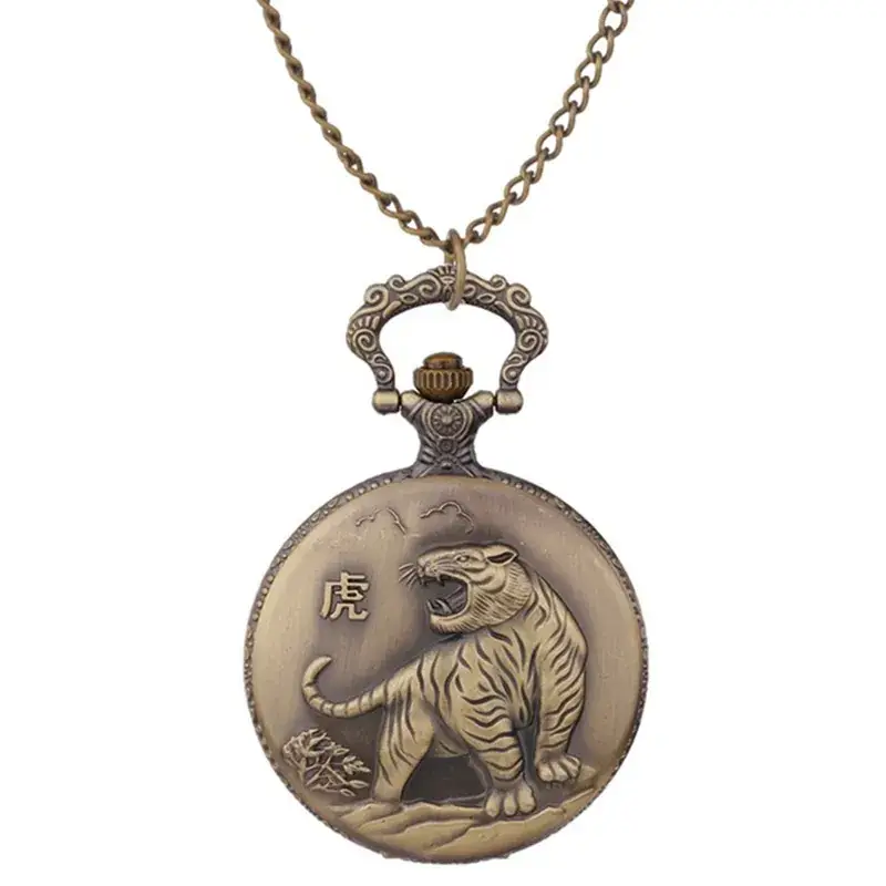 Twelve Zodiac Embossed Bronze Pocket Watch Necklace - Image 3