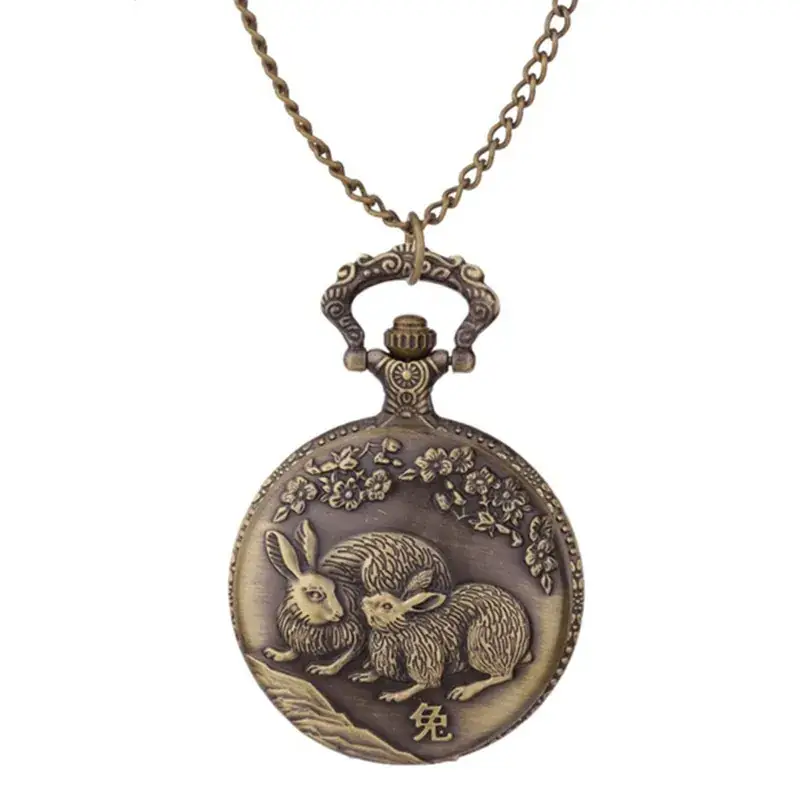 Twelve Zodiac Embossed Bronze Pocket Watch Necklace - Image 4