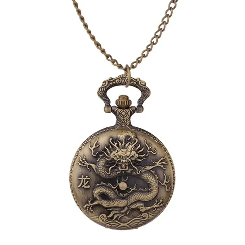 Twelve Zodiac Embossed Bronze Pocket Watch Necklace - Image 5