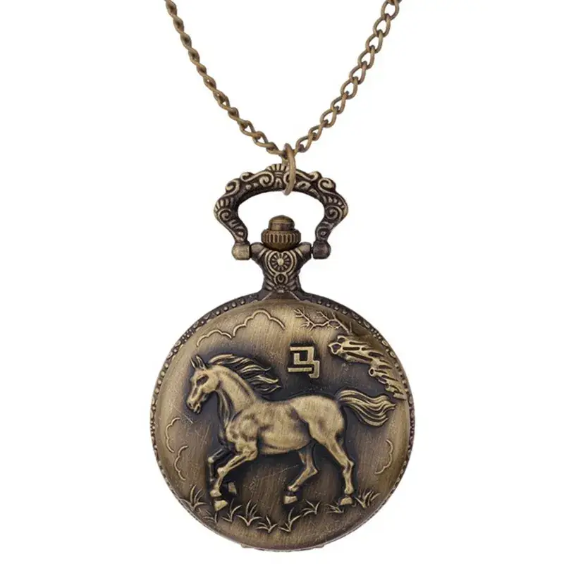 Twelve Zodiac Embossed Bronze Pocket Watch Necklace - Image 7