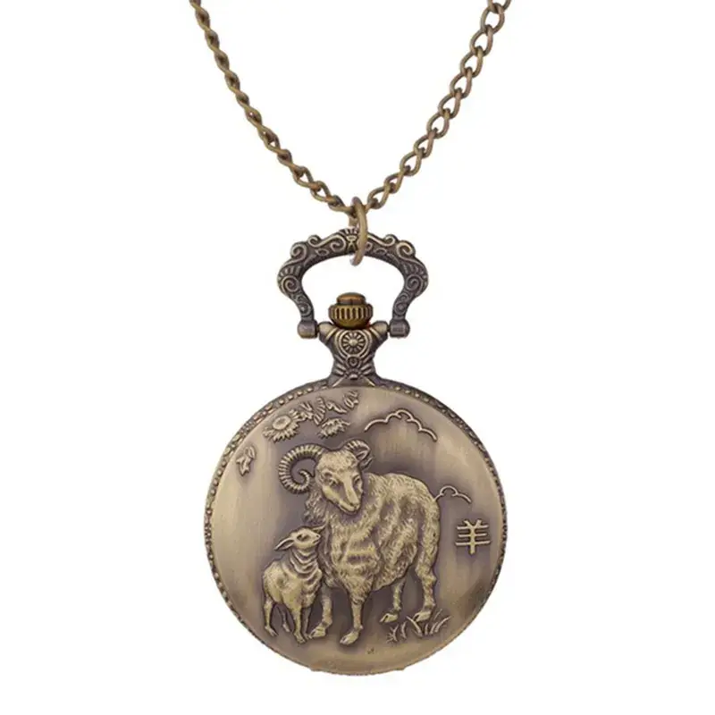 Twelve Zodiac Embossed Bronze Pocket Watch Necklace - Image 8