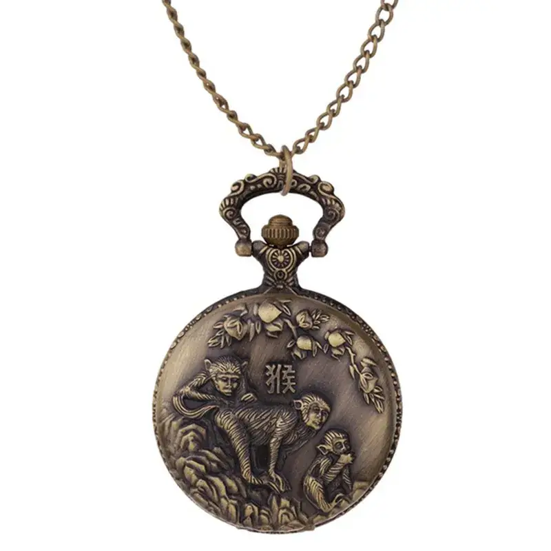 Twelve Zodiac Embossed Bronze Pocket Watch Necklace - Image 9