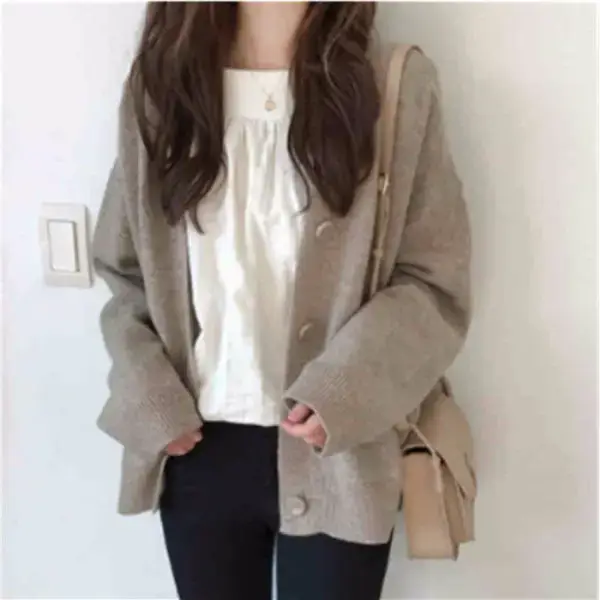 Women Loose Knitted Cardigan Core Spun Yarn 2025