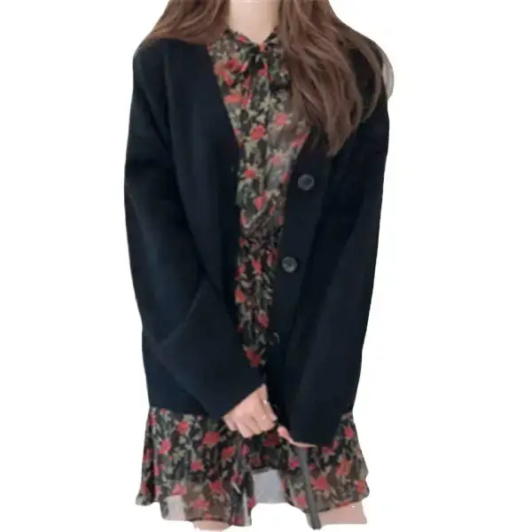 Women Loose Knitted Cardigan Core Spun Yarn 2025