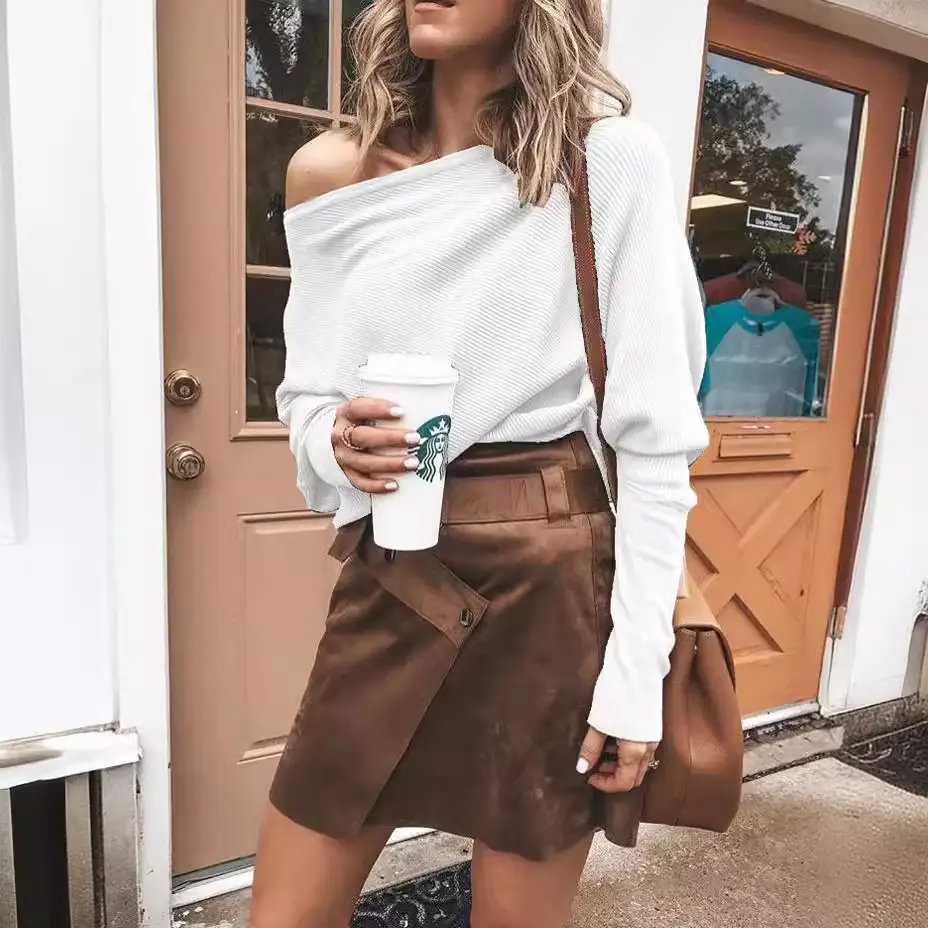 Women's Off-Shoulder T-Shirt Jacket Brown Low Waist Short Pants Set - Image 8