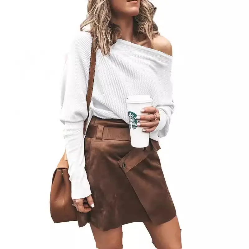 Women's Off-Shoulder T-Shirt Jacket Brown Low Waist Short Pants Set - Image 11