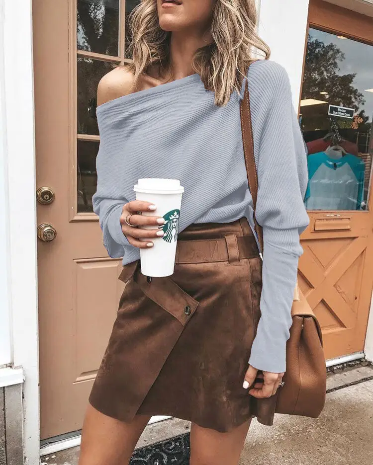 Women's Off-Shoulder T-Shirt Jacket Brown Low Waist Short Pants Set - Image 2