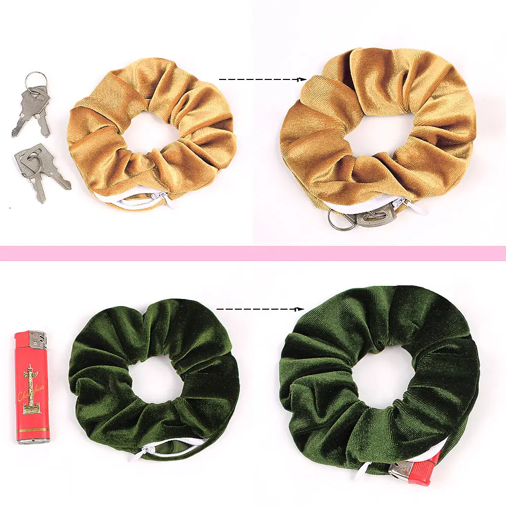 Velvet Hair Ring Green Zipper Large Wholesale