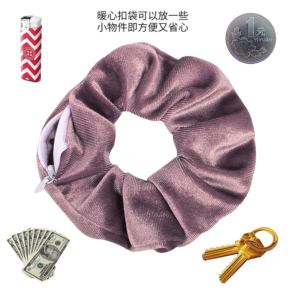 Velvet Hair Ring Green Zipper Large Wholesale