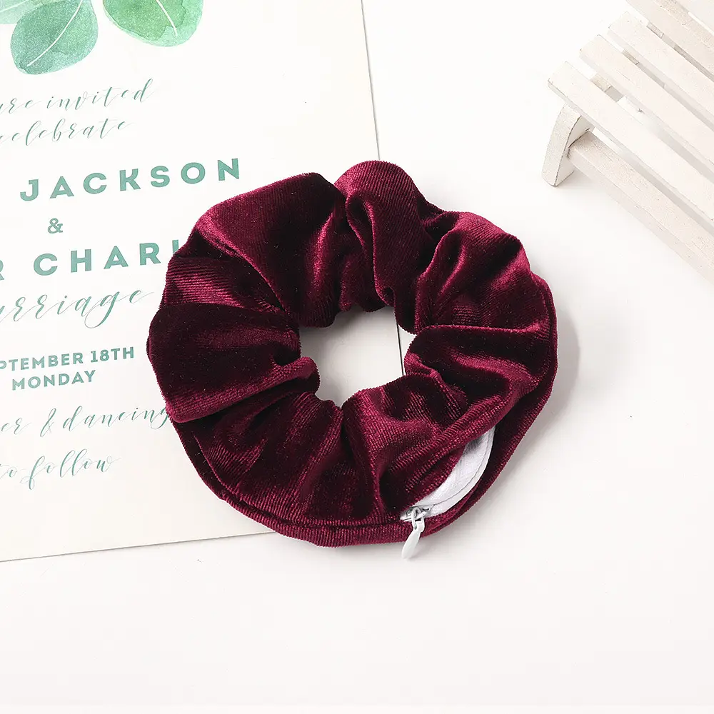 Velvet Hair Ring Green Zipper Large Wholesale