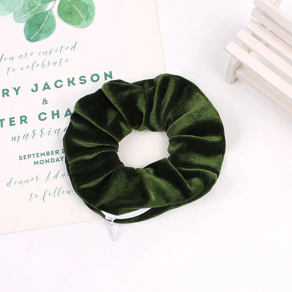 Velvet Hair Ring Green Zipper Large Wholesale
