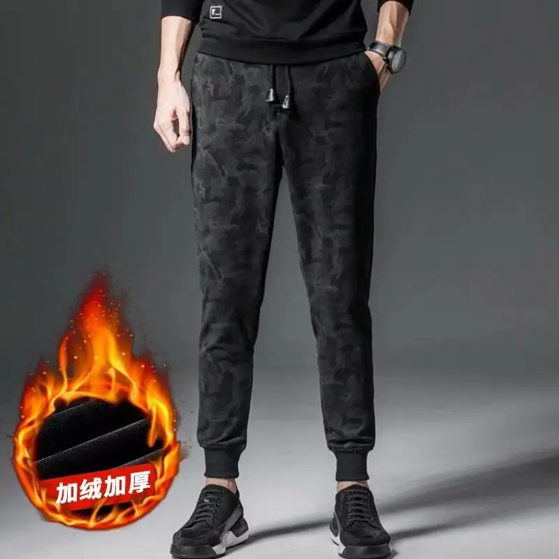 Harlan Men's Velvet Padded Casual Pants Black Winter - Image 13