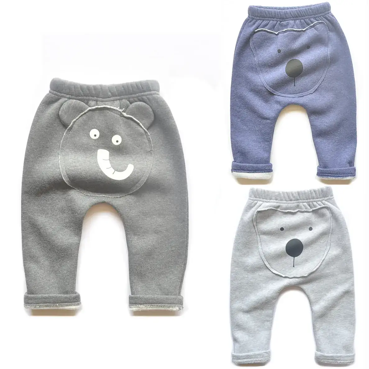 Toddler Cartoon Animal Pants Set Blue Grey Winter Warm - Image 7