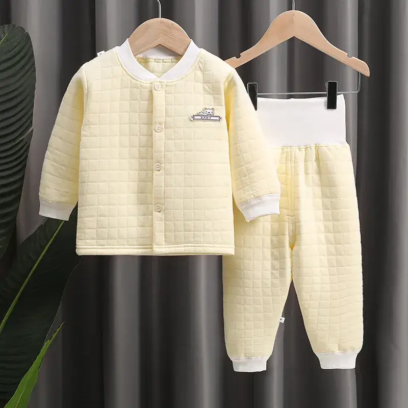 Baby Cotton Thermal Underwear Set Yellow High Waist Pants - Image 7
