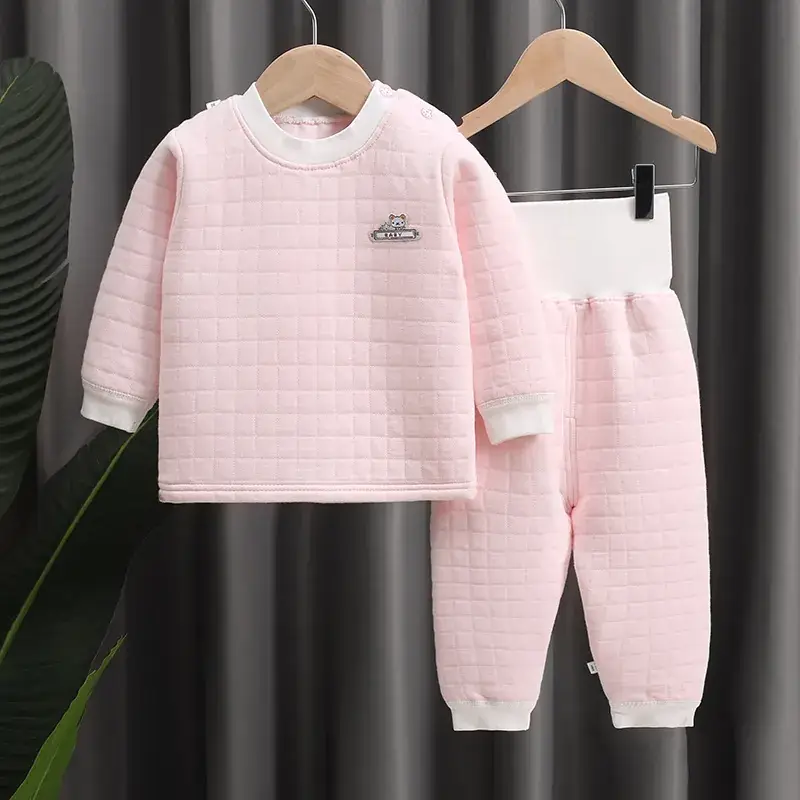 Baby Cotton Thermal Underwear Set Yellow High Waist Pants - Image 4
