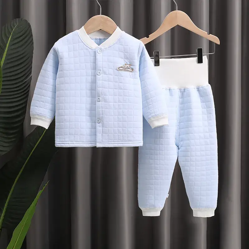 Baby Cotton Thermal Underwear Set Yellow High Waist Pants - Image 11