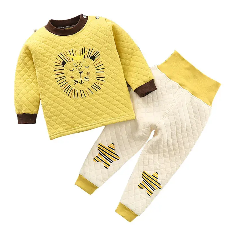 Baby Cotton Thermal Underwear Set Yellow High Waist Pants - Image 13