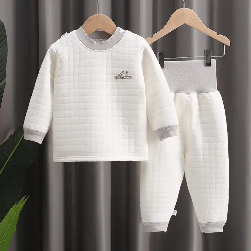 Baby Cotton Thermal Underwear Set Yellow High Waist Pants - Image 2