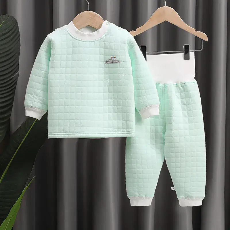 Baby Cotton Thermal Underwear Set Yellow High Waist Pants - Image 3