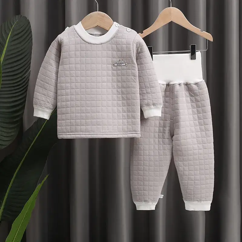Baby Cotton Thermal Underwear Set Yellow High Waist Pants - Image 5