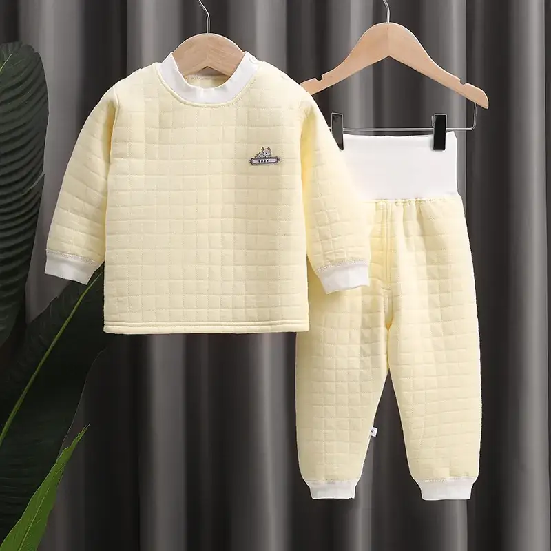 Baby Cotton Thermal Underwear Set Yellow High Waist Pants - Image 6