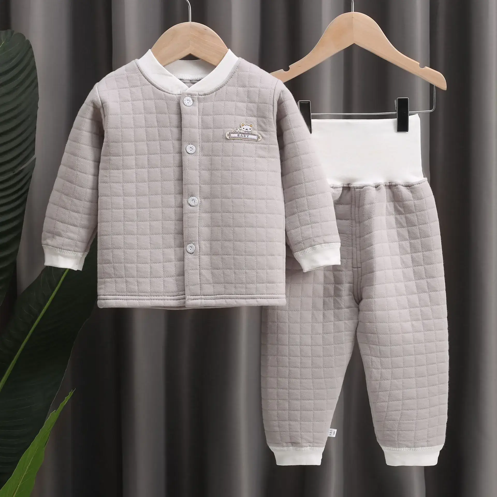Baby Cotton Thermal Underwear Set Yellow High Waist Pants - Image 9