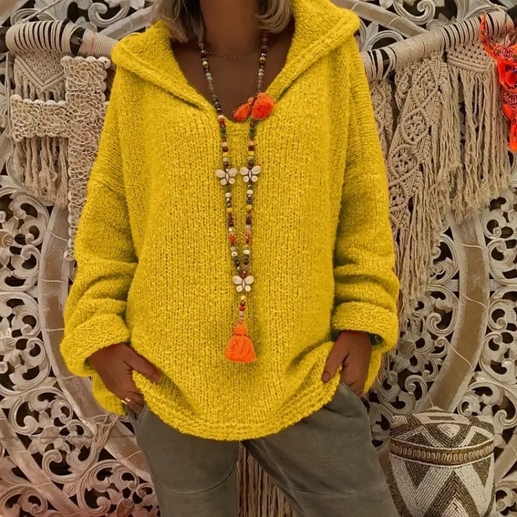 Women's Knitted Hooded Pullover Plus Size Brown 2025 - Image 14