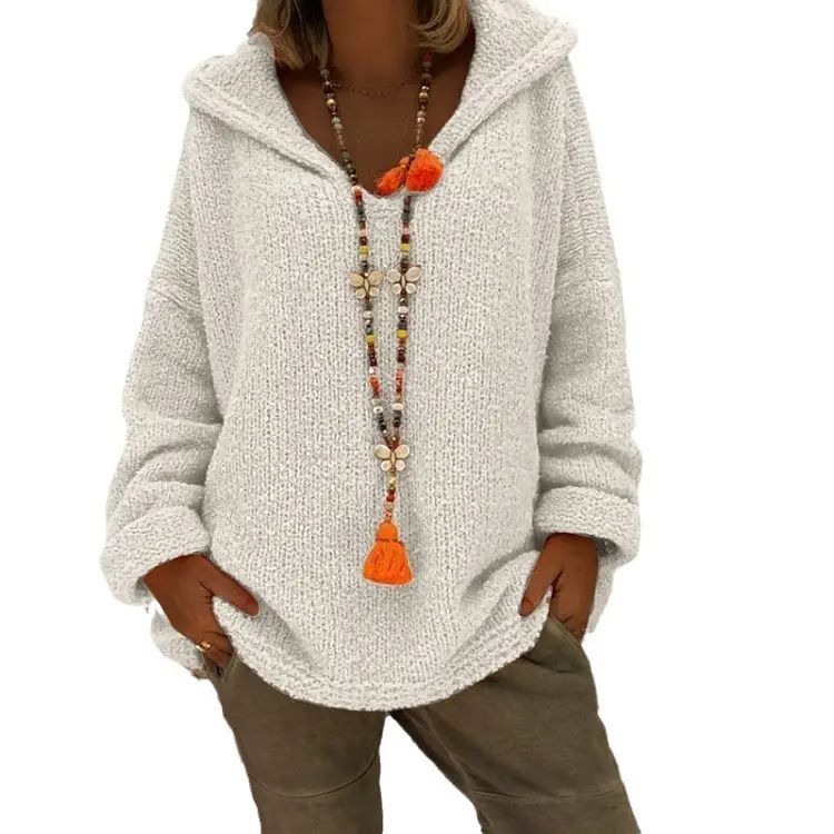 Women's Knitted Hooded Pullover Plus Size Brown 2025 - Image 15