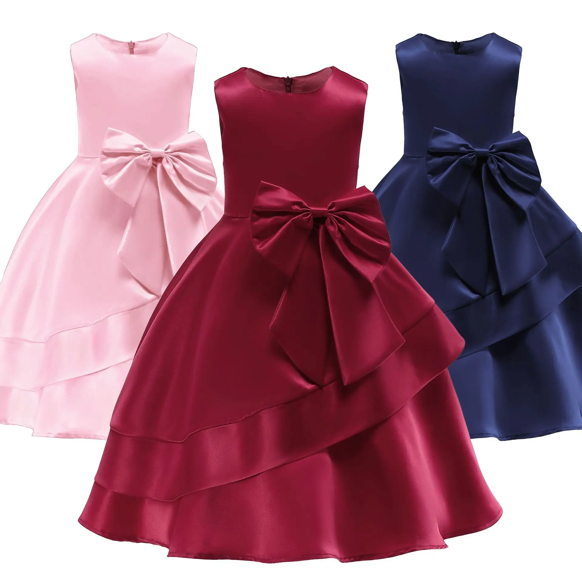 Red Bow Princess Skirt Dress for Girls Mid-Length