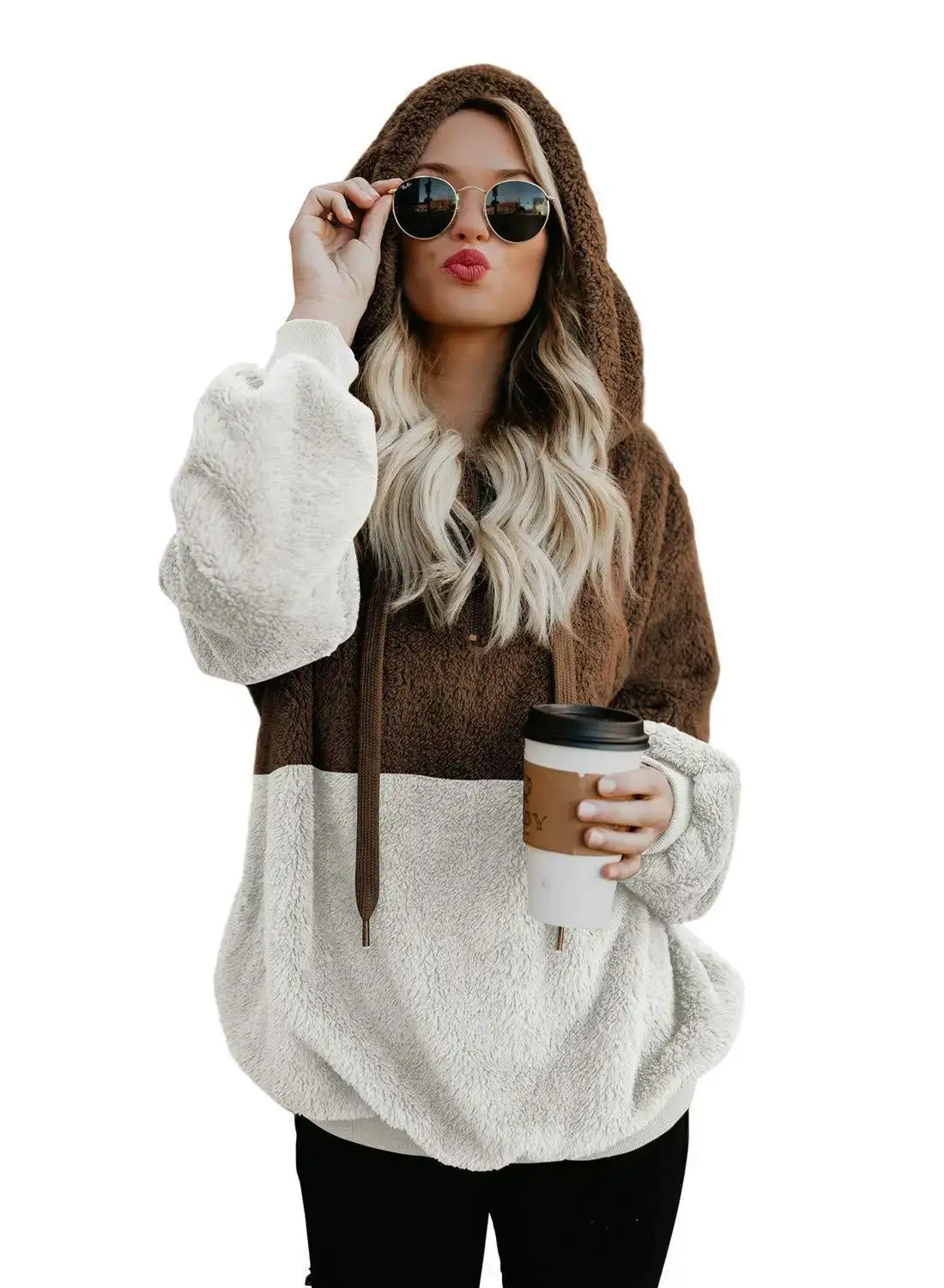 9441 Black White Fleece Hooded Sweatshirt - Image 6