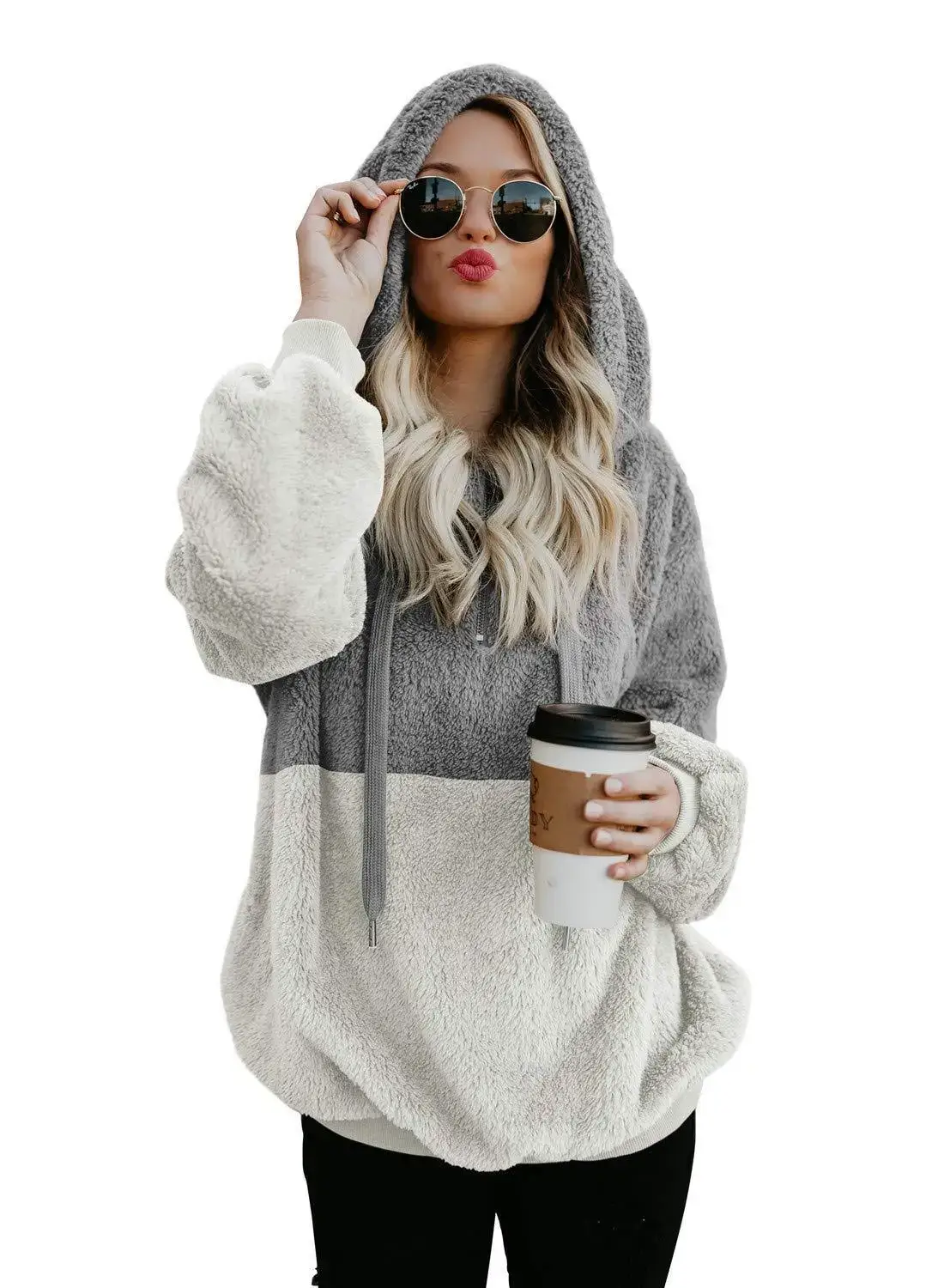 9441 Black White Fleece Hooded Sweatshirt — feature 5