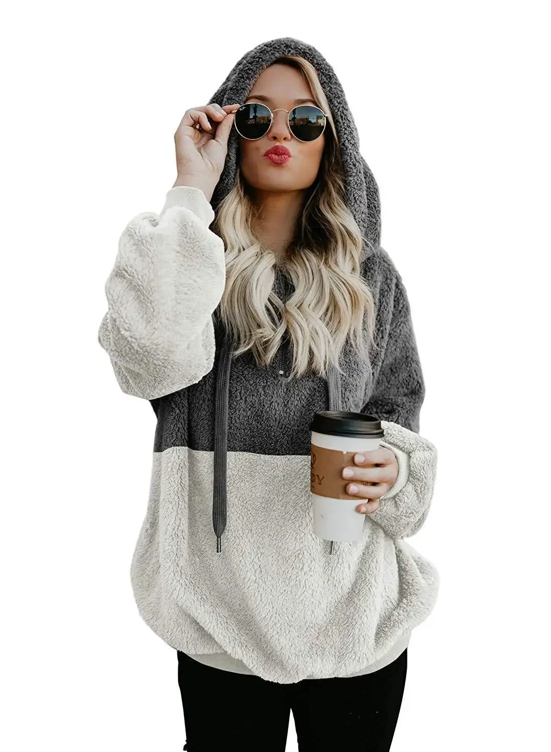9441 Black White Fleece Hooded Sweatshirt — feature 7