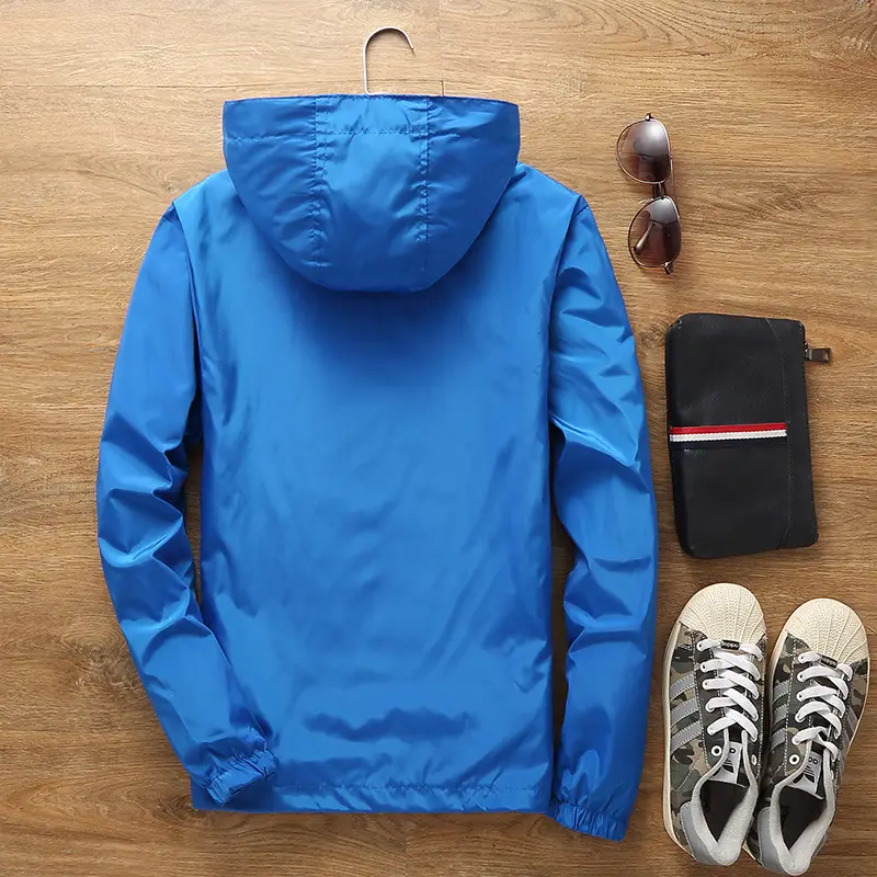 Men's Grey Hooded Windbreaker Jacket with Print - Image 13