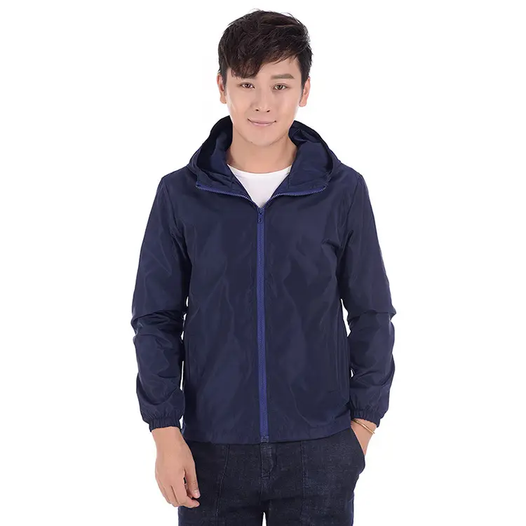 Men's Grey Hooded Windbreaker Jacket with Print - Image 14