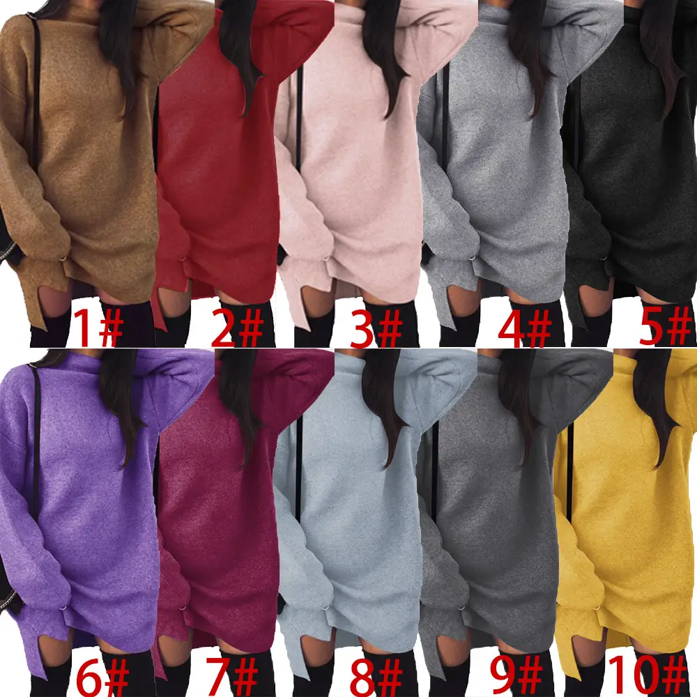 Women Grey Long Sleeve Split Knit Hoodie Set
