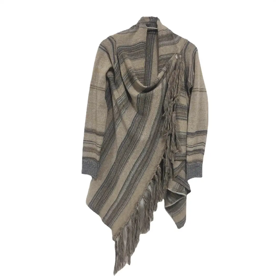 Striped Tassel Coat for Women Brown Black Striped - Image 8