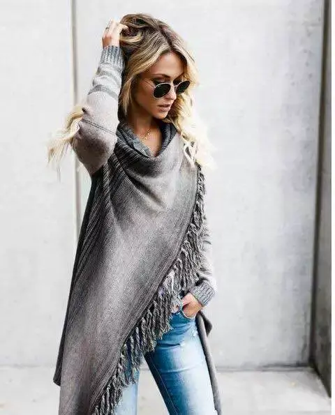 Striped Tassel Coat for Women Brown Black Striped — feature 14