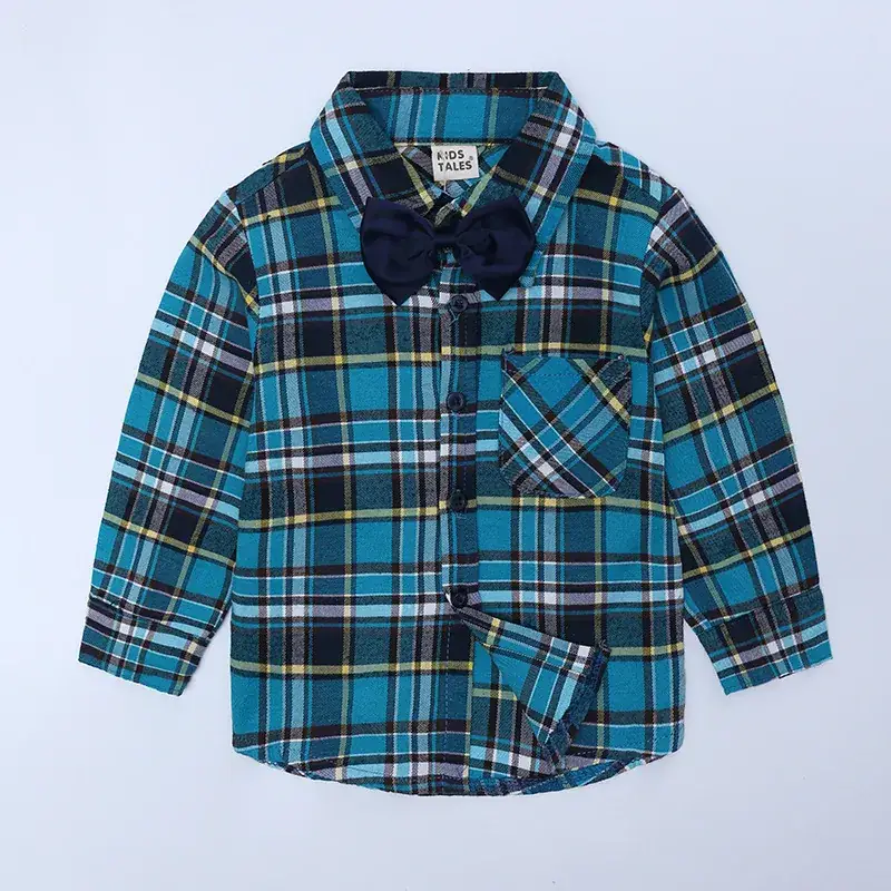 Cross-border Boys' Plaid Cotton Shirt with Bow - Image 5
