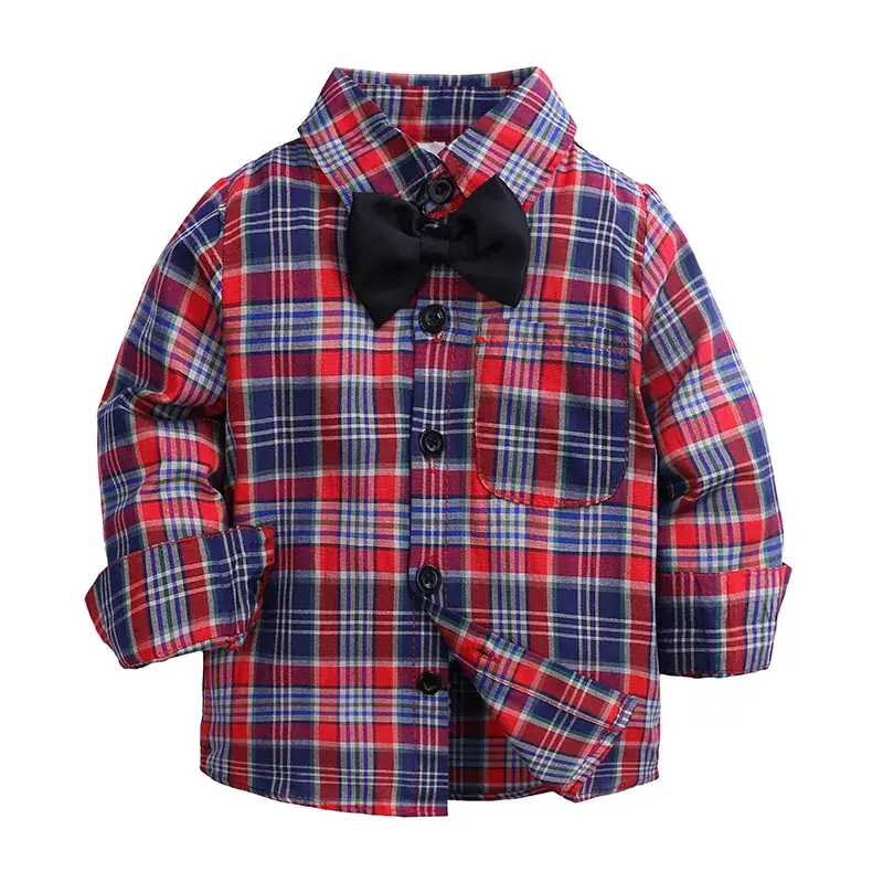 Cross-border Boys' Plaid Cotton Shirt with Bow - Image 8