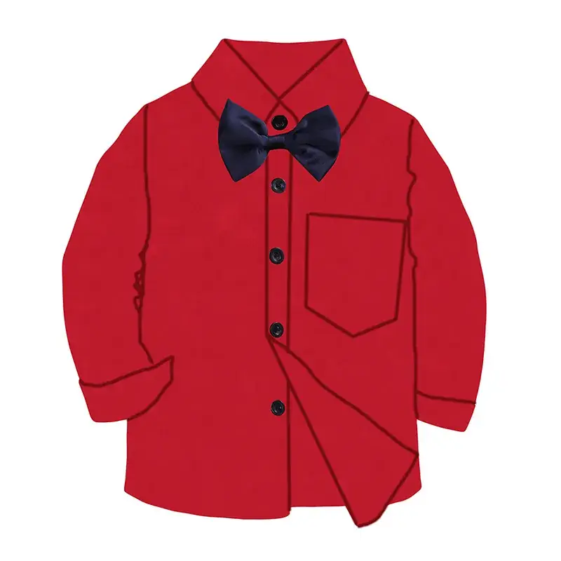 Cross-border Boys' Plaid Cotton Shirt with Bow - Image 3