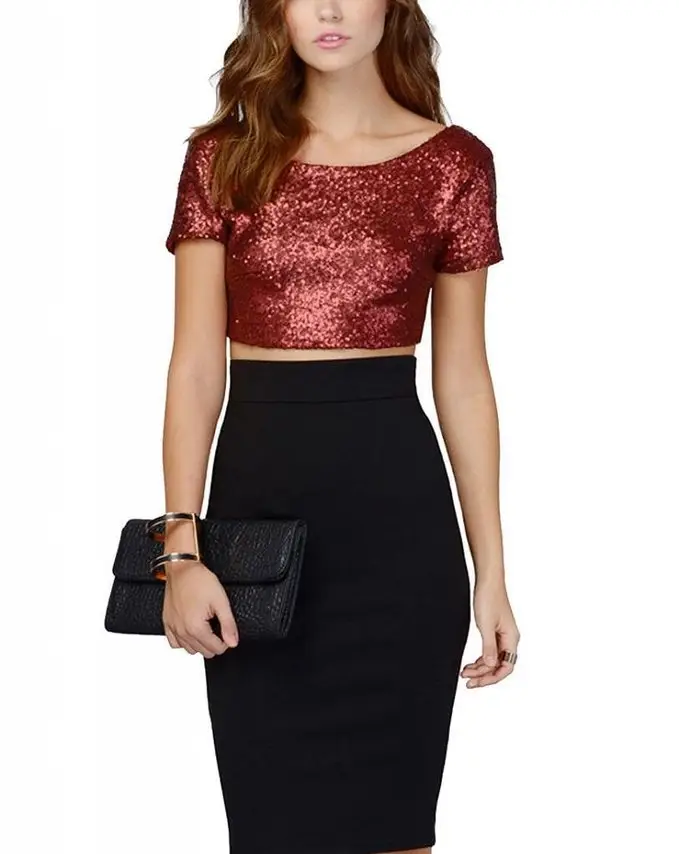 2022 Sexy Shining Crop Blouse Multicolor T-Shirt - Image 3