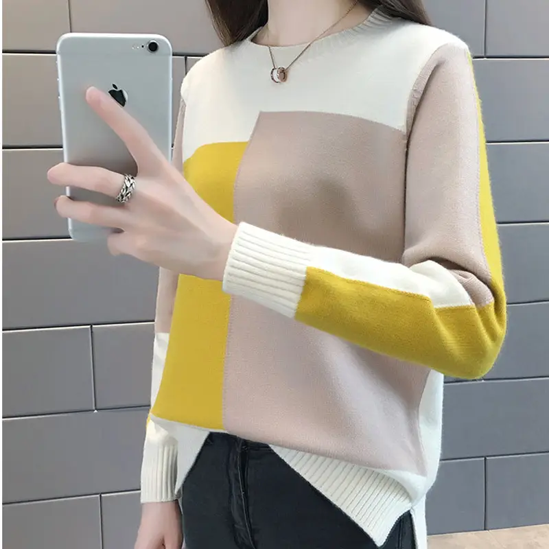 Korean Style Color-Block Knit Pullover Sweater for Women - Image 3