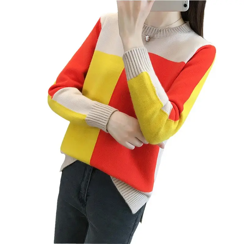Korean Style Color-Block Knit Pullover Sweater for Women - Image 5