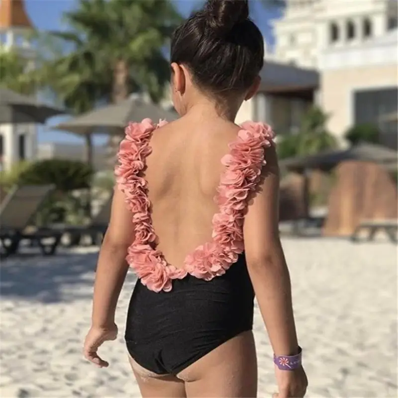 Cross-border Parent-Child Swimsuit Pink Petal Back - Image 9